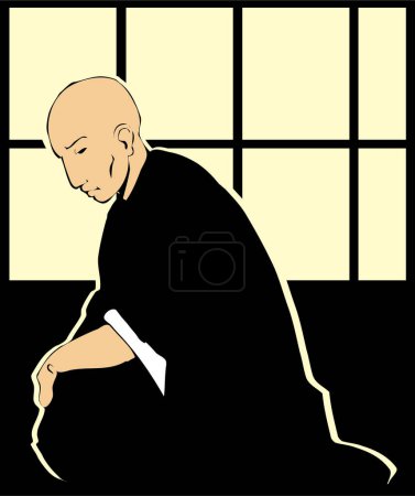 Illustration for Japanese man practicing yoga in the temple - Royalty Free Image