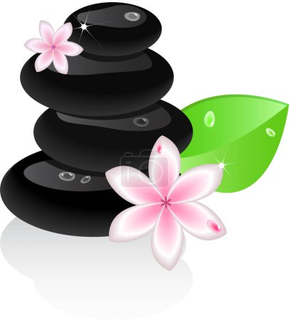 Téléchargez les illustrations : Illustration de pierres de spa avec concept de fleurs, spa et relaxation - en licence libre de droit