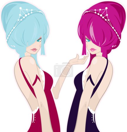 Ilustración de Dos chicas, personajes de dibujos animados - Imagen libre de derechos