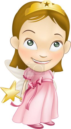 Téléchargez les illustrations : Dessin animé mignonne petite fille en robe de princesse - en licence libre de droit