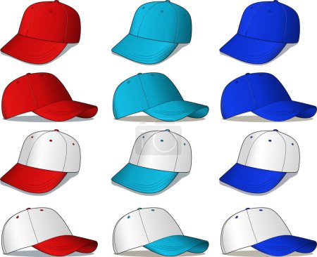 Téléchargez les illustrations : Ensemble de casquettes de baseball - en licence libre de droit