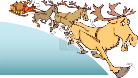 Illustration for Christmas background with santa claus and reindeer, illustration - Royalty Free Image