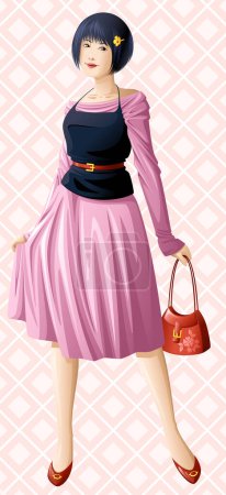 Illustration for Illustration of a beautiful girl in pink dress and bag - Royalty Free Image