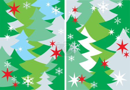 Ilustración de Set of christmas trees with snowflakes - Imagen libre de derechos
