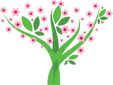 Téléchargez les illustrations : Motif floral vectoriel, arbre aux fleurs roses - en licence libre de droit