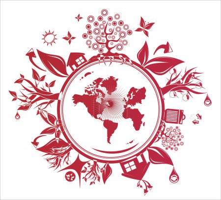 Téléchargez les illustrations : Globe du monde dessiné à la main avec des fleurs - en licence libre de droit