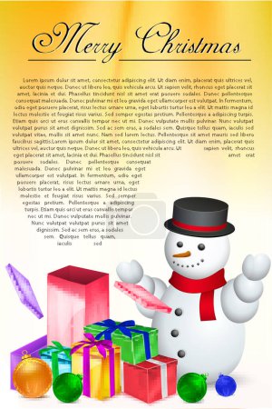 Téléchargez les illustrations : Fond de Noël avec des cadeaux et bonhomme de neige. illustration vectorielle - en licence libre de droit