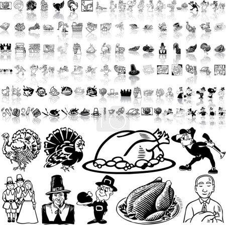 Ilustración de Acción de Gracias Día de Acción de Gracias dibujos animados garabatos iconos. - Imagen libre de derechos
