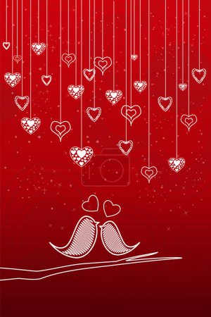 Illustration for Valentine 's day card with two birds in love, vector illustration - Royalty Free Image