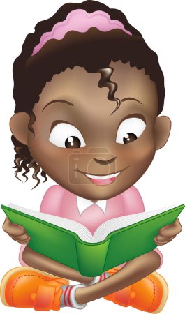 Illustration for Illustration of a cute cartoon little girl reading a book - Royalty Free Image