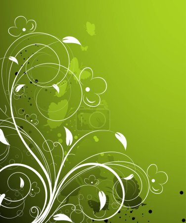 Ilustración de Fondo floral abstracto con hojas verdes y remolinos - Imagen libre de derechos