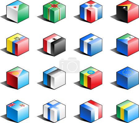 Ilustración de Banderas de diferentes países, en cajas - Imagen libre de derechos