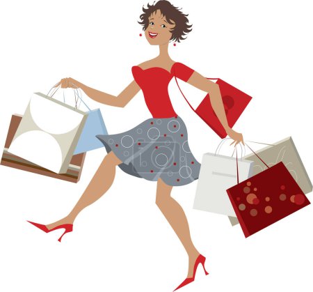 Téléchargez les illustrations : Shopping fille avec des sacs - en licence libre de droit