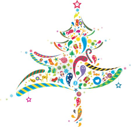 Illustration for Christmas tree with stars. vector illustration. - Royalty Free Image