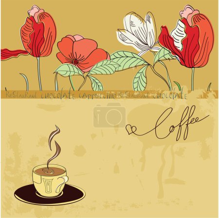 Téléchargez les illustrations : Tasse de café avec des fleurs - en licence libre de droit
