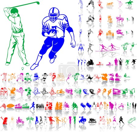 Téléchargez les illustrations : Ensemble de différentes silhouettes sportives - en licence libre de droit