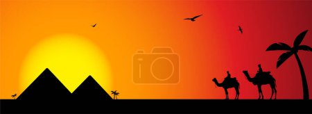 Illustration for Illustration of the camels and pyramids - Royalty Free Image