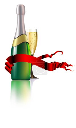 Téléchargez les illustrations : Illustration vectorielle de bouteille de champagne avec ruban - en licence libre de droit