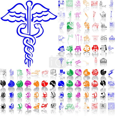 Téléchargez les illustrations : Ensemble d'icônes vectorielles avec symboles médicaux - en licence libre de droit