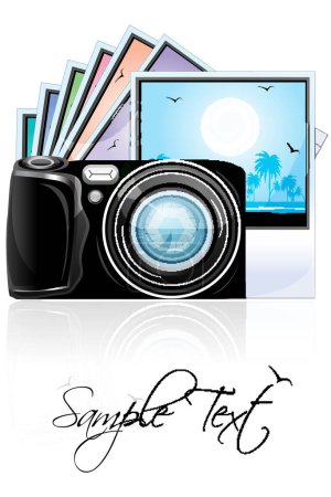 Ilustración de Ilustración de una cámara fotográfica con una foto - Imagen libre de derechos