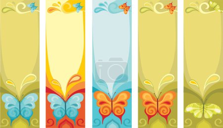 Ilustración de Conjunto de cuatro pancartas horizontales con elementos florales - Imagen libre de derechos