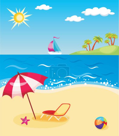 Illustration for Summer time beach vector illustration - Royalty Free Image