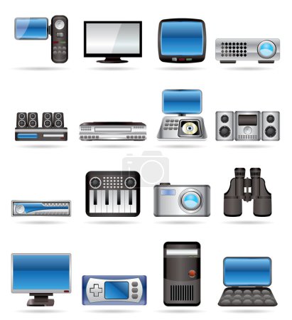 Téléchargez les illustrations : Électronique et appareils ménagers icônes ensemble - en licence libre de droit