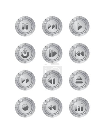 Ilustración de Conjunto de diferentes iconos con ondas sonoras y fondo blanco - Imagen libre de derechos