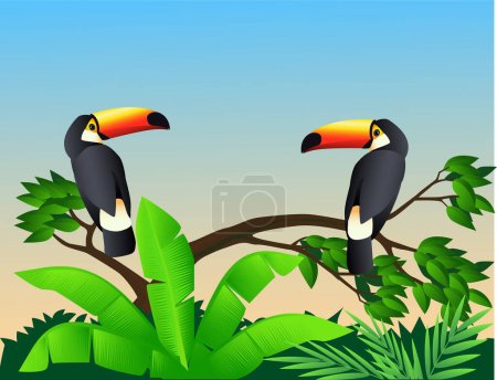 Ilustración de Ilustración de dos pájaros tucanes - Imagen libre de derechos