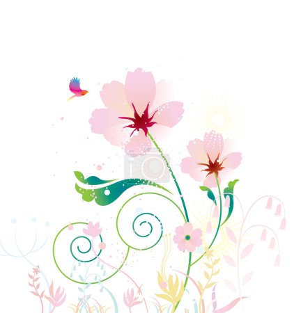Ilustración de Vector floral abstracto ilustración, flores y pájaros - Imagen libre de derechos