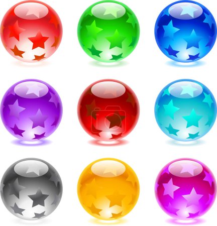 Ilustración de Colección de coloridas esferas brillantes aisladas en blanco - Imagen libre de derechos