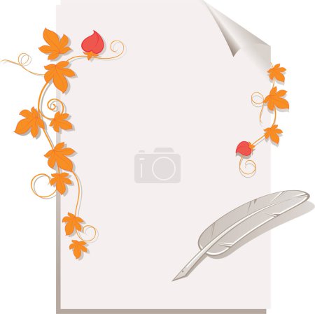 Illustration for Autumn leaves with letter and feather - Royalty Free Image