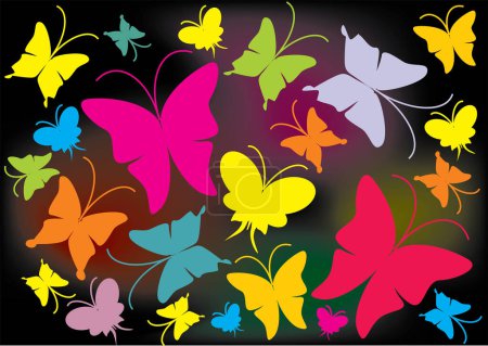 Téléchargez les illustrations : Fond coloré avec des papillons - en licence libre de droit