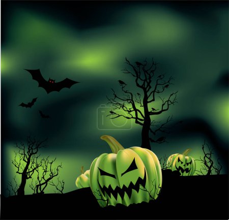 Illustration for Halloween background with pumpkins - Royalty Free Image
