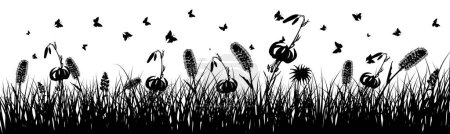 Ilustración de Siluetas del campo de hierba, aisladas sobre fondo blanco. ilustración vectorial. - Imagen libre de derechos