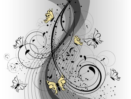 Ilustración de Vector ilustración de mariposas y elementos florales - Imagen libre de derechos