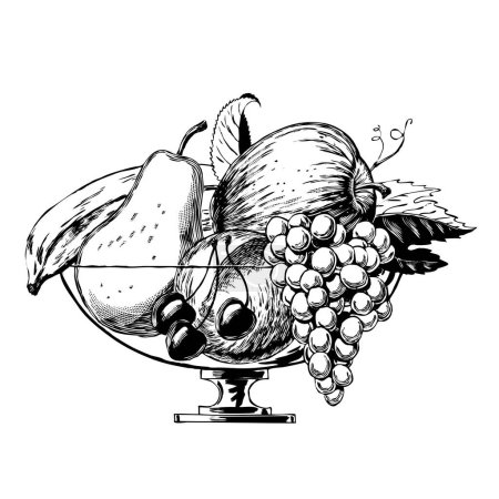 Téléchargez les illustrations : Croquis de fruits dans un bol - en licence libre de droit
