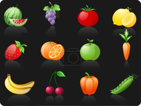Téléchargez les illustrations : Ensemble de fruits et légumes - en licence libre de droit