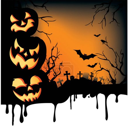 Illustration for Halloween background with pumpkins and bats - Royalty Free Image