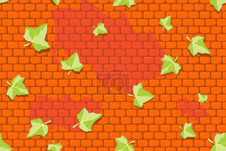 Téléchargez les illustrations : Fond de mur de briques texture avec des feuilles - en licence libre de droit