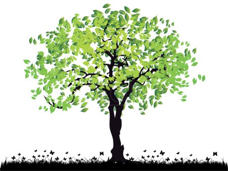 Ilustración de Árbol con hojas verdes, vector moderno ilustración - Imagen libre de derechos