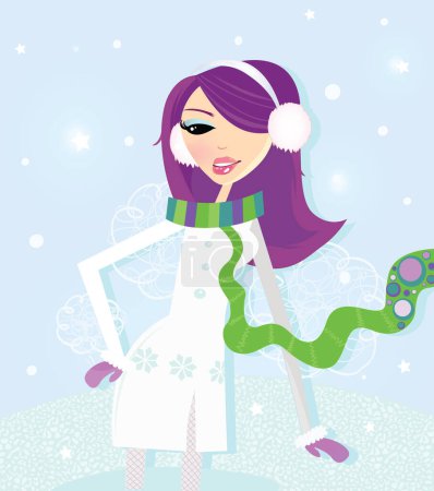 Ilustración de Chica en una capa de nieve, vector moderno ilustración - Imagen libre de derechos