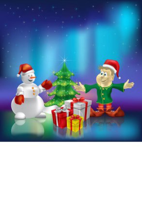 Téléchargez les illustrations : Carte de Noël pour une nouvelle année avec un bonhomme de neige - en licence libre de droit