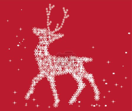 Téléchargez les illustrations : Cerf rouge avec flocons de neige, illustration vectorielle moderne - en licence libre de droit