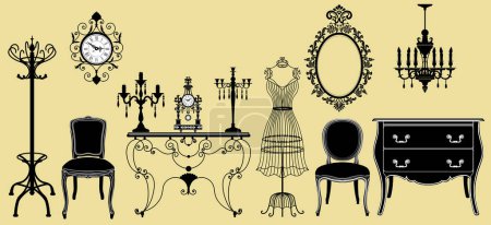 Illustration for Set of vintage furniture, modern vector illustration - Royalty Free Image