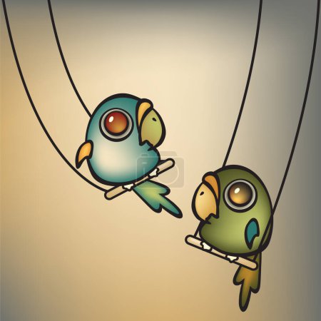 Ilustración de Dos pájaros enamorados, vector moderno ilustración - Imagen libre de derechos