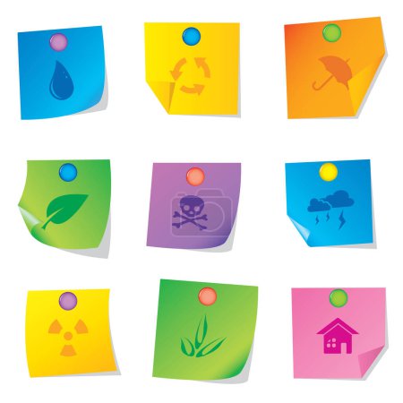 Ilustración de Set of colorful paper stickers on white background - Imagen libre de derechos
