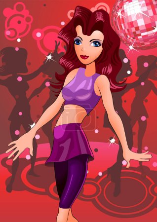 Illustration for Illustration of a beautiful girl in pink dress and a disco ball - Royalty Free Image