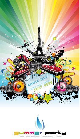 Ilustración de Cartel de fiesta del evento de verano con elementos coloridos - Imagen libre de derechos