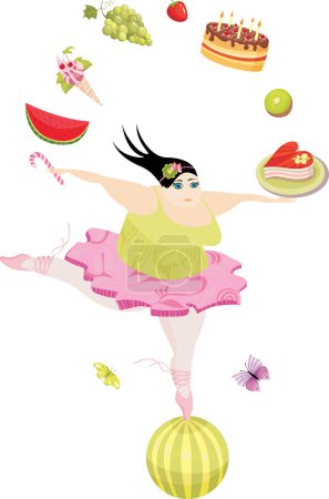 Illustration for The girl is dancing with a cake - Royalty Free Image